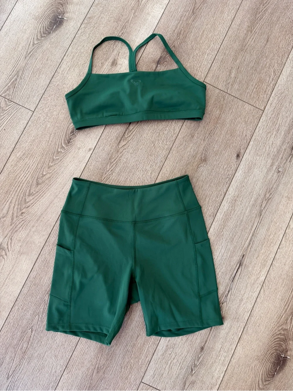 Roxy Deep Green Sports Bra and High-Waist Shorts Set